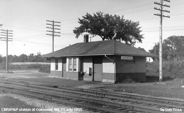 Milwaukee Road depot at Oakwood, Wisconsin, in 1955